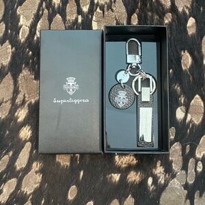 Superleggera Milano Black Leather & Metal Keyring